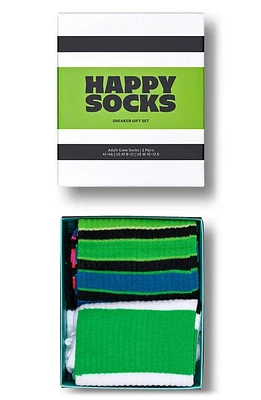 Happy Socks Assorted 2-Pack Stripe Sneaker Crew Socks Gift Box in Black at Nordstrom