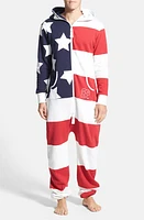 Zooop It Up American Flag Zip Hoodie Jumpsuit in Red at Nordstrom, Size Xx-Large