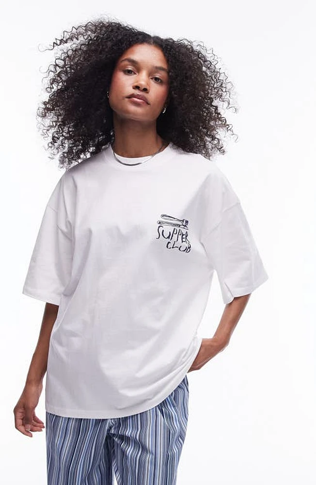 Topshop Supper Club Oversize Graphic T-Shirt White at Nordstrom,