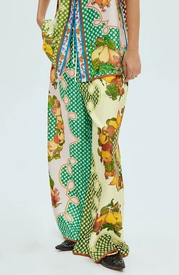 ALEMAIS Lemonis Wide Leg Silk Pants Green Multi at Nordstrom,