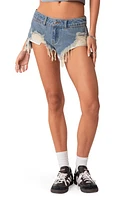 EDIKTED Low Rise Cutoff Denim Shorts Blue at Nordstrom,