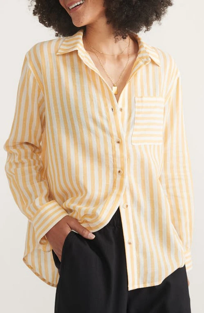 Marine Layer Relaxed Button-Up Shirt Golden Yellow Stripe at Nordstrom,