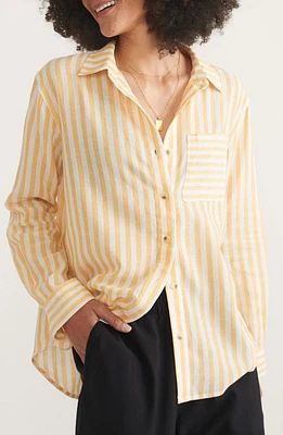 Marine Layer Relaxed Button-Up Shirt Golden Yellow Stripe at Nordstrom,