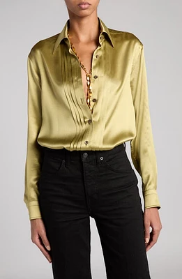 TOM FORD Fluid Fit Pleated Silk Charmeuse Button-Up Shirt Fg710 Pale Sage at Nordstrom, Us