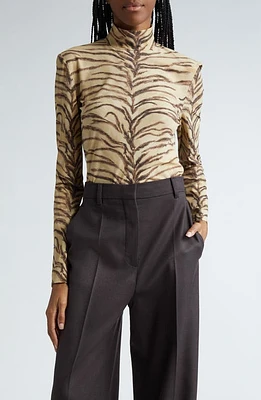 Stella McCartney Tiger Stripe Fluid Jersey Turtleneck Top Natural at Nordstrom,