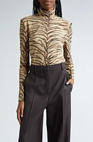 Stella McCartney Tiger Stripe Fluid Jersey Turtleneck Top Natural at Nordstrom,