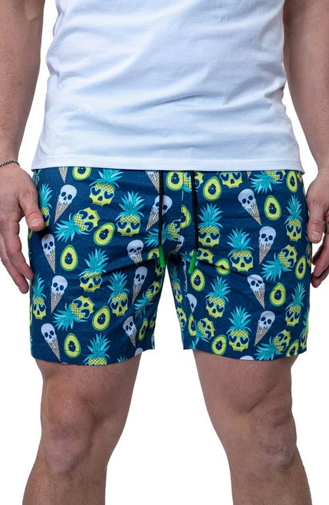 Maceoo Pineapple Skull Swim Trunks Blue at Nordstrom,