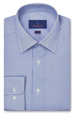 David Donahue Trim Fit Geometric Print Supima Cotton Dress Shirt in Blue at Nordstrom, Size 15.5 - 34