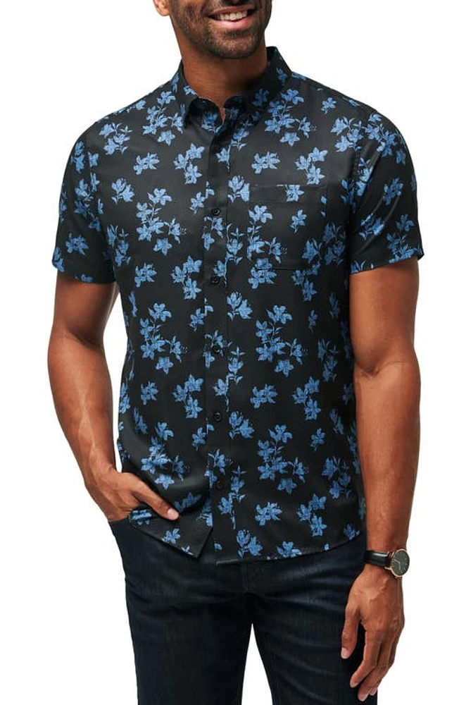 TravisMathew Mist On the Lake Short Sleeve Button-Up Shirt Black at Nordstrom,