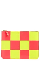 Comme des Garçons Wallets Large Fluo Squares Leather Zip Pouch in Yellow/Pink at Nordstrom