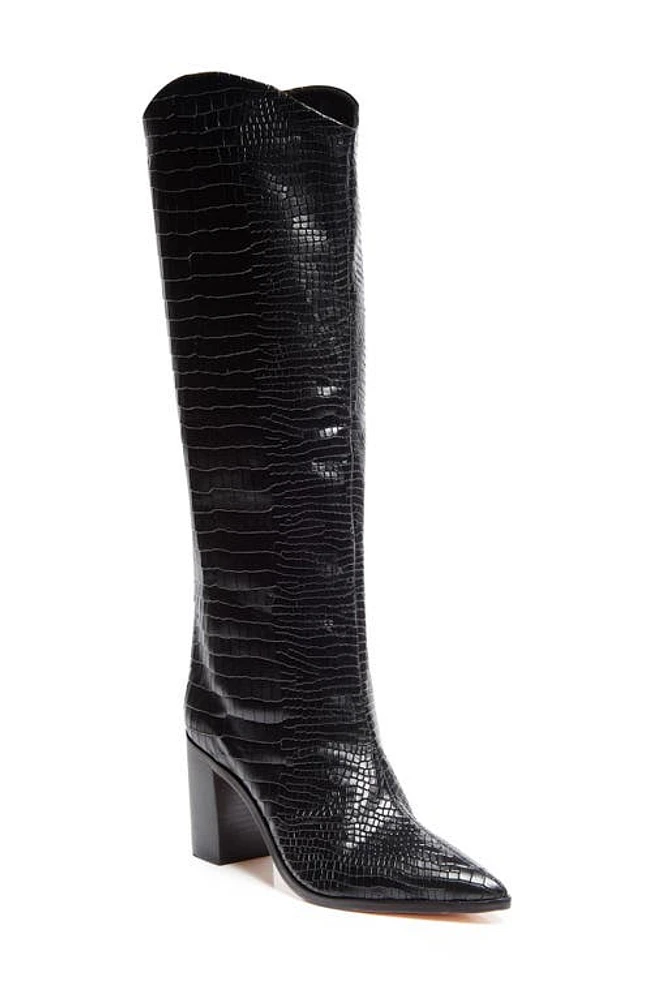 Schutz Maryana Pointed Toe Block Heel Knee High Boot Black/Black Snake Embossed at Nordstrom,