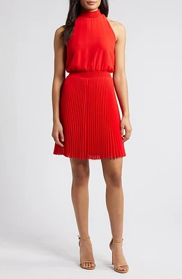 Sam Edelman Mock Neck Plissé Skirt Minidress at Nordstrom,