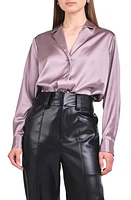 Endless Rose Satin Button-Up Blouse Taupe at Nordstrom,