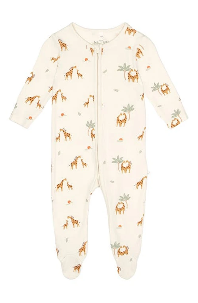 MORI Clever Zip Giraffe Print Fitted One-Piece Pajamas at Nordstrom