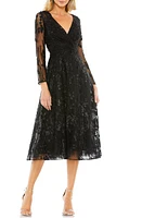 Mac Duggal Embellished Floral Lace Long Sleeve Fit & Flare Cocktail Dress Black at Nordstrom,