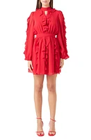 Endless Rose Ruffle Detail Long Sleeve Chiffon Minidress Red at Nordstrom,