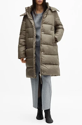 MANGO Hooded Quilted Coat Khaki at Nordstrom,