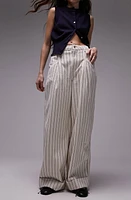 Topshop Pinstripe Pleated Wide Leg Twill Pants Cream at Nordstrom, Us