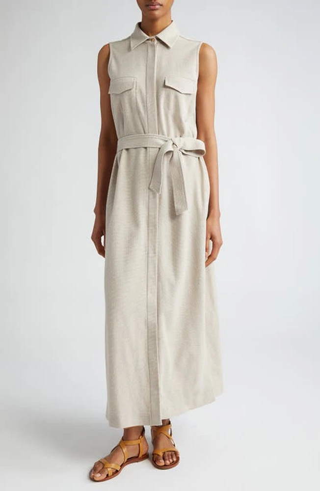 Max Mara Lampo Belted Sleeveless Cotton Jersey Maxi Shirtdress Beige at Nordstrom,