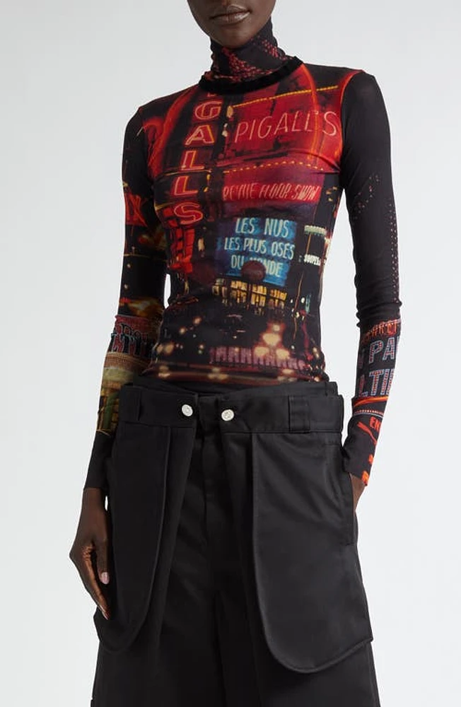 Jean Paul Gaultier Red Pigalle Print Long Sleeve Mesh T-Shirt Black/Red/Orange/Blue at Nordstrom,