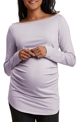 Stowaway Collection Ballet Neck Long Sleeve Maternity Tunic in Dusty Lavender at Nordstrom, Size X-Large