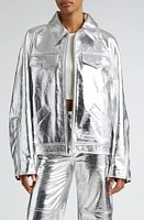 Interior The Sterling Oversize Metallic Leather Jacket Aluminum at Nordstrom,