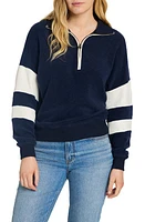 Faherty Beach Quarter Zip Fleece Pullover Navy Multi at Nordstrom,