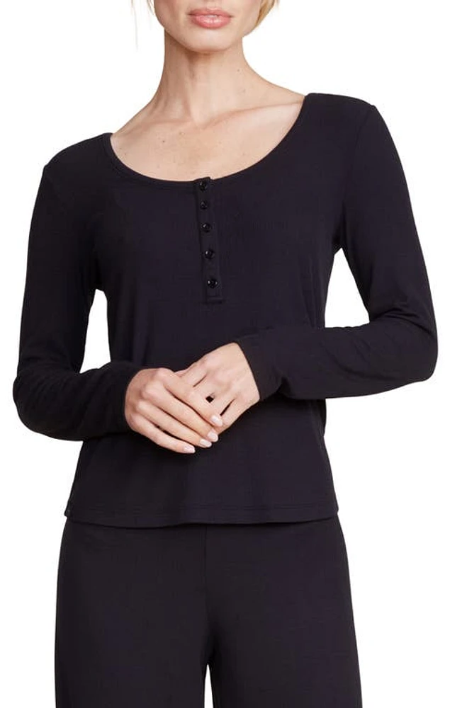 barefoot dreams Ultrasoft Long Sleeve Rib Henley Black at Nordstrom,