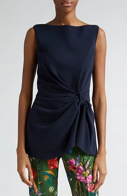 Lela Rose Ruched Bateau Neck Stretch Crepe Top Navy at Nordstrom,