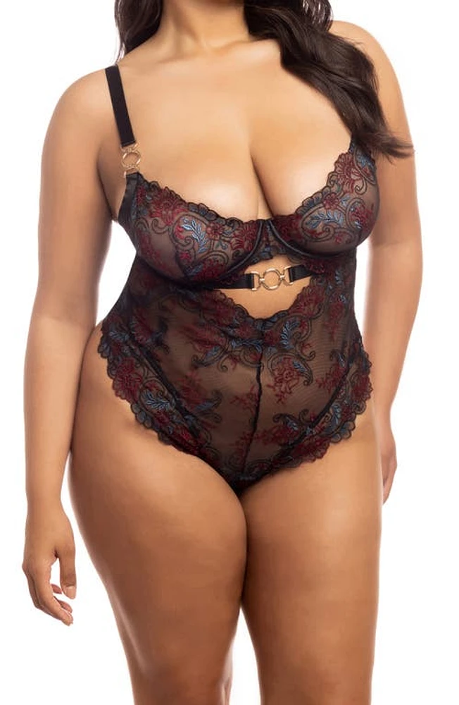 Oh La Cheri Azalea Embroidered Mesh Underwire Teddy Holiday at Nordstrom,