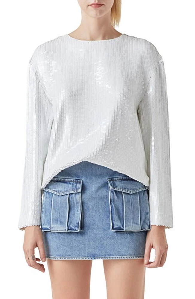 Grey Lab Sequin Long Sleeve Top White at Nordstrom,