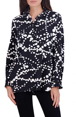 Foxcroft Mia Dot Print Jersey Popover Top Black/White at Nordstrom,