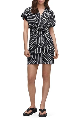 MANGO Geo Print Twist Front Dolman Sleeve Shirtdress in Black at Nordstrom, Size 0