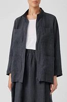 Eileen Fisher Stand Collar Organic Linen Jacket Graphite at Nordstrom,