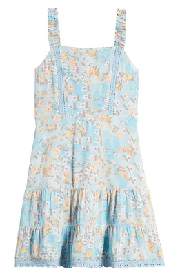 Love, Fire Kids' Lace Inset Drop Waist Sundress Light Blue Ditsy Floral at Nordstrom,