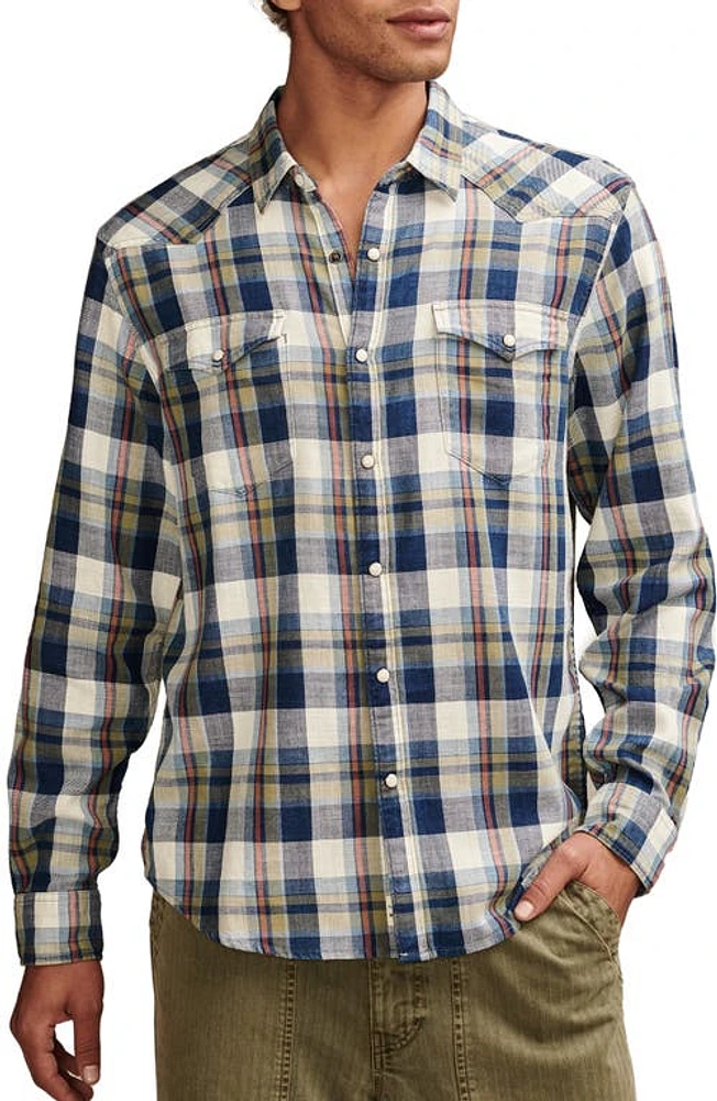 Lucky Brand Plaid Western Shirt Indigo/Red at Nordstrom,