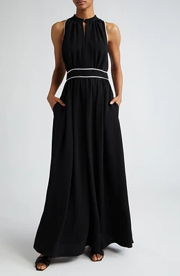 Max Mara Once Contrast Trim Crepe Halter Maxi Dress Black at Nordstrom,