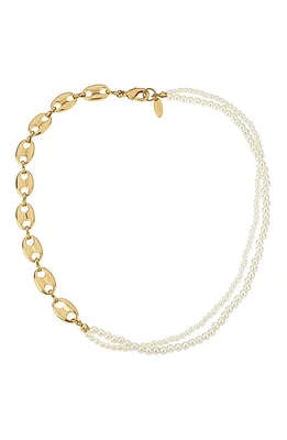 Ettika Meet Me Halfway Imitation Pearl & Mariner Link Necklace in Gold at Nordstrom