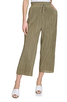 DKNY Pull-On Crop Wide Leg Plissé Pants at Nordstrom,