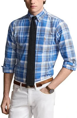 Polo Ralph Lauren Classic Fit Plaid Oxford Button-Down Shirt Blue Multi at Nordstrom,