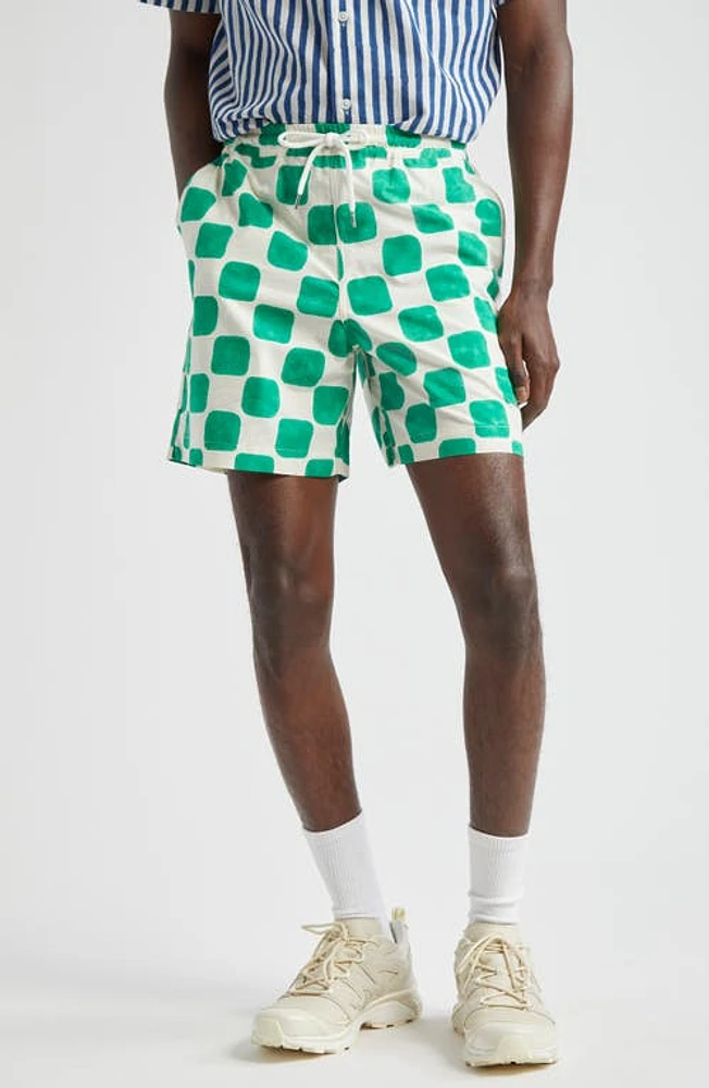 Drake's Camp Cloth Cotton Drawstring Shorts Green Block at Nordstrom,