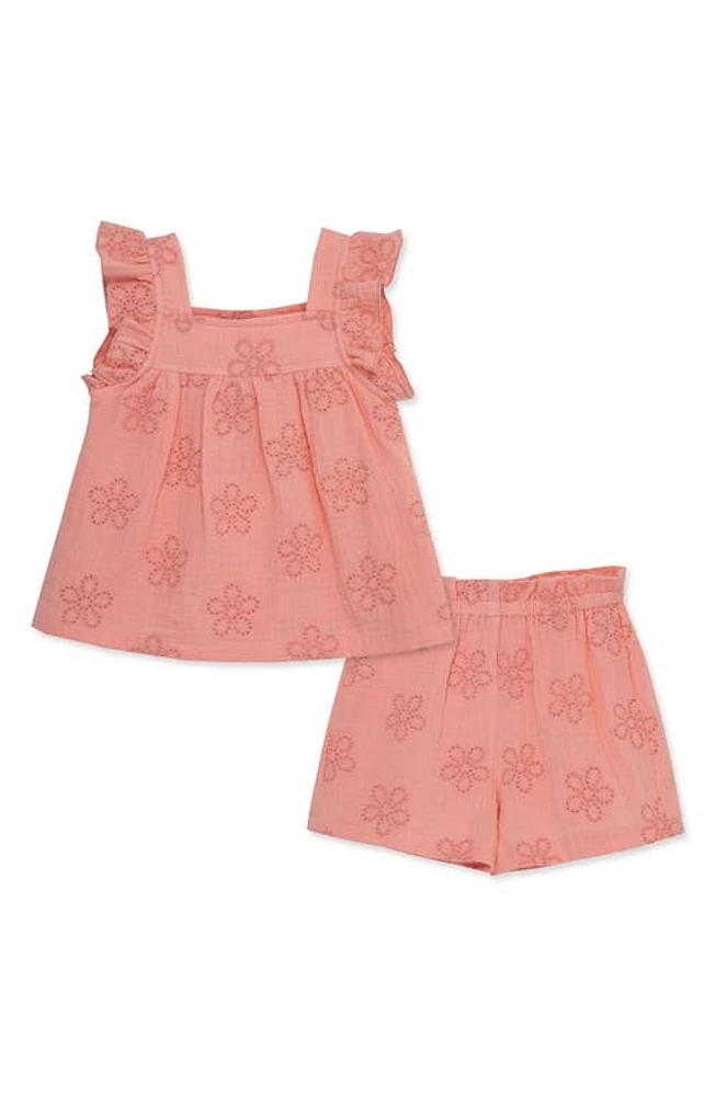 Little Me Eyelet Gauze Top & Shorts Set Pink at Nordstrom,