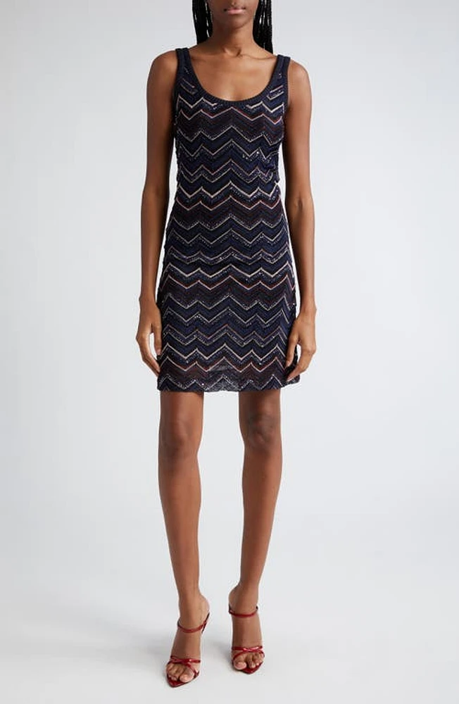 Missoni Sparkle Chevron Sleeveless Sweater Dress in Multicolor Dark Blue Tones at Nordstrom, Size 10 Us