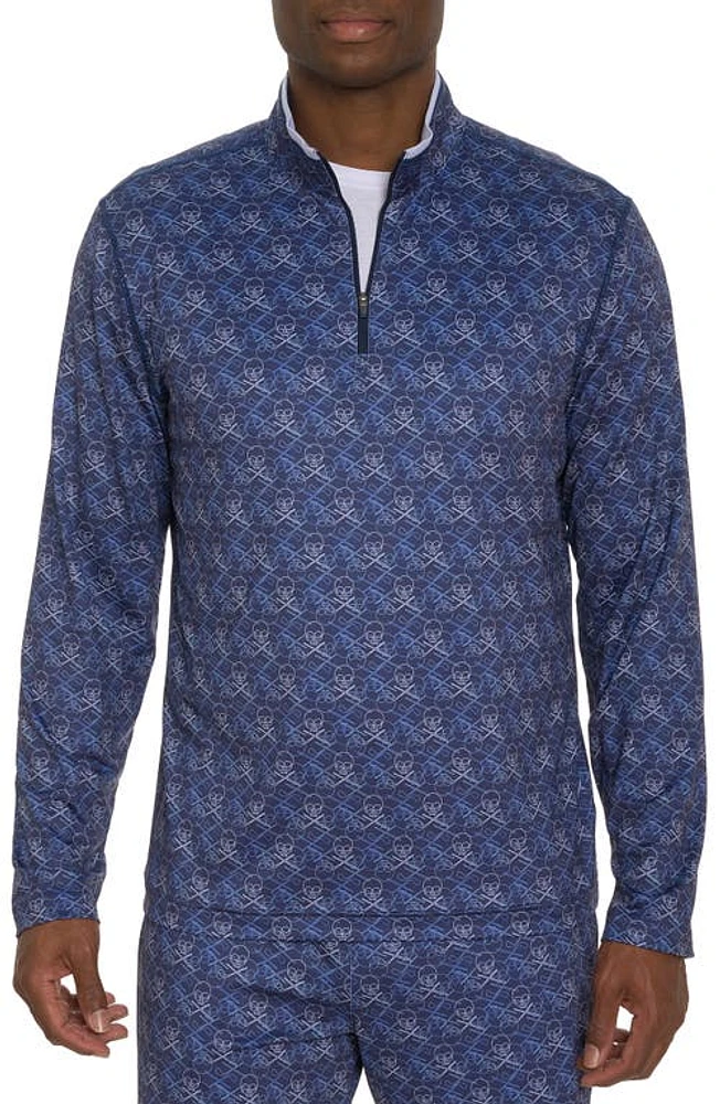 Robert Graham Iron Skull Quarter Zip Pullover Navy at Nordstrom,