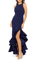 Betsy & Adam Ruffle Halter Crepe Gown at Nordstrom