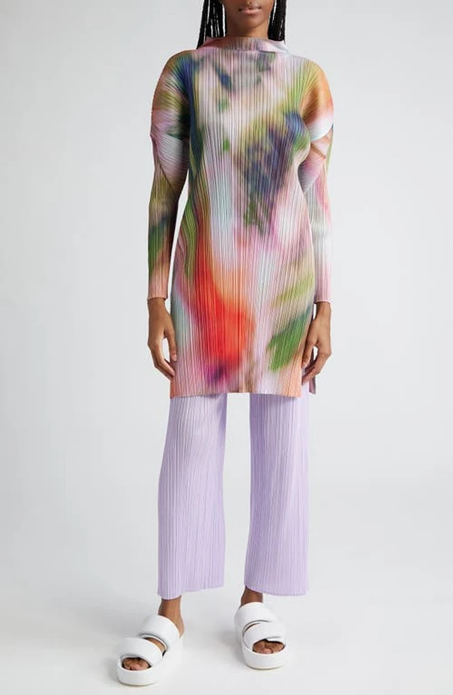 Pleats Please Issey Miyake Abstract Print Pleated Long Sleeve Dress Turnip at Nordstrom,