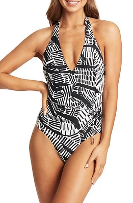 Sea Level Halter Neck One-Piece Swimsuit in Black at Nordstrom, Size 8 Us