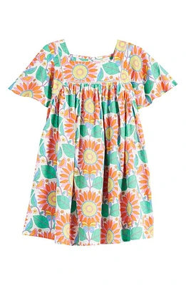 Mini Boden Kids' Floral Cotton Flutter Sleeve Dress in Multi Daisy Vine at Nordstrom, Size 3-4Y