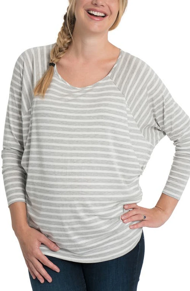 Bun Maternity Softie Stripe Long Sleeve Nursing Top Gray And White at Nordstrom,