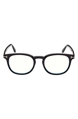 TOM FORD 52mm Round Blue Light Blocking Glasses in Shiny Black at Nordstrom